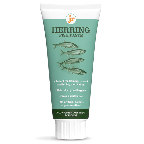 Tube of Herring Fish Paste for dogs on a white background